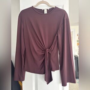 H&M Burgundy Knot-Front Long Sleeve Top